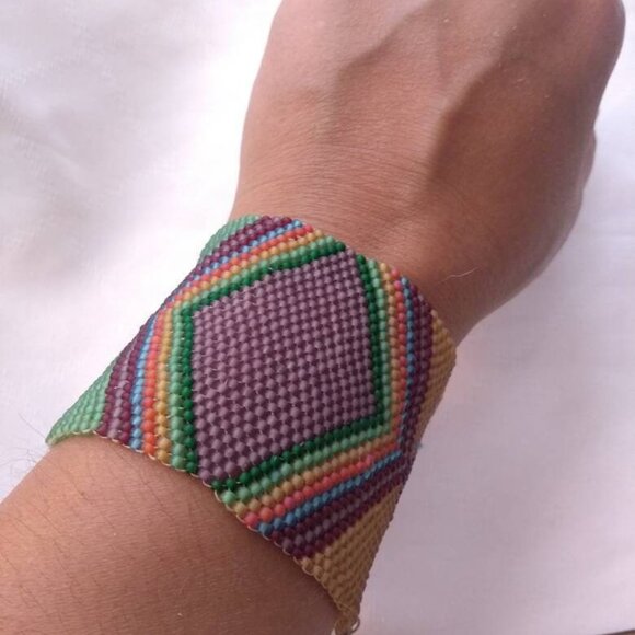 Wide Hand Beaded Vintage Bracelet Jewelry Woman Man Child Kid Accessories - Picture 8 of 10